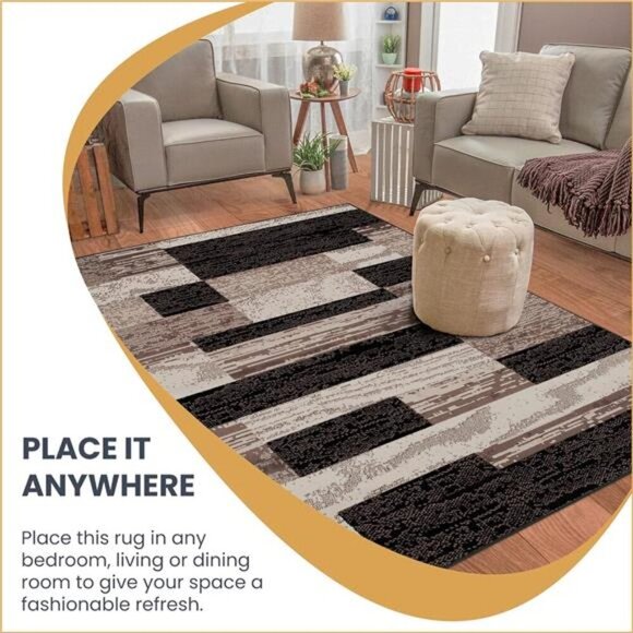 Indoor Runner Rug,Jute Backed,Modern Geometric Patchwork Floor Decor for Bedroom - Picture 4 of 7